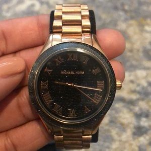 NWT- MK Black Pavé Dial Rose Gold Tone Watch